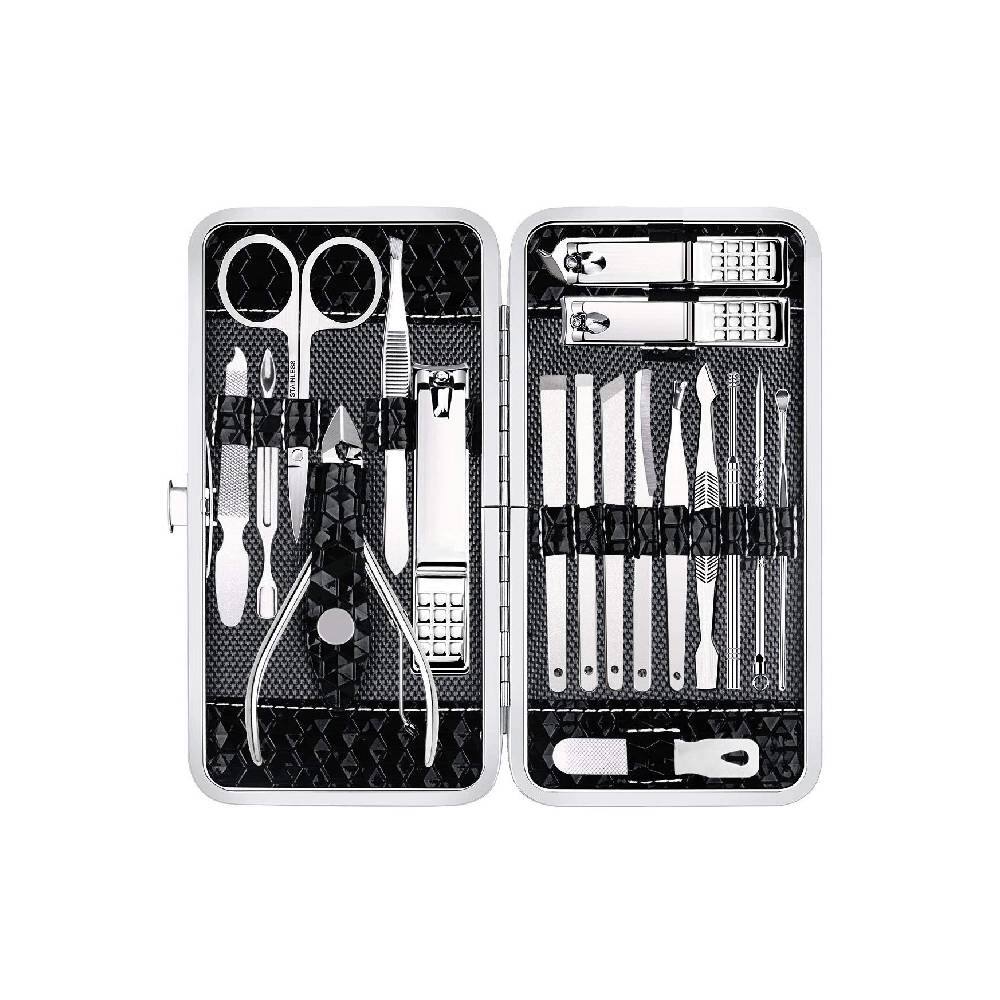 Beauty Hub Ecommerce - 18-Piece Stainless Steel Grooming Kit - Black