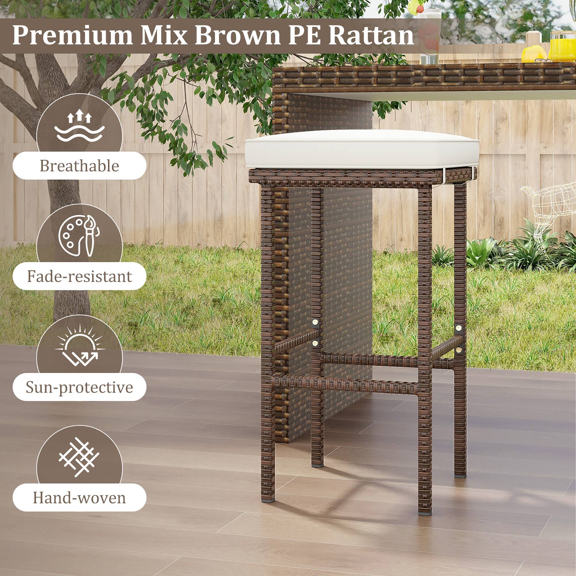 Premium Mix Brown PE Rattan
Breathable
Fade-resistant
Sun-protective
Hand-woven