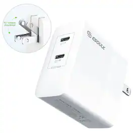 Esoulk - Premium 45W Dual PD USB-C Fast Charging Wall Adapter Charger for iPhone 17 Pro Max, Macbook Laptops - White