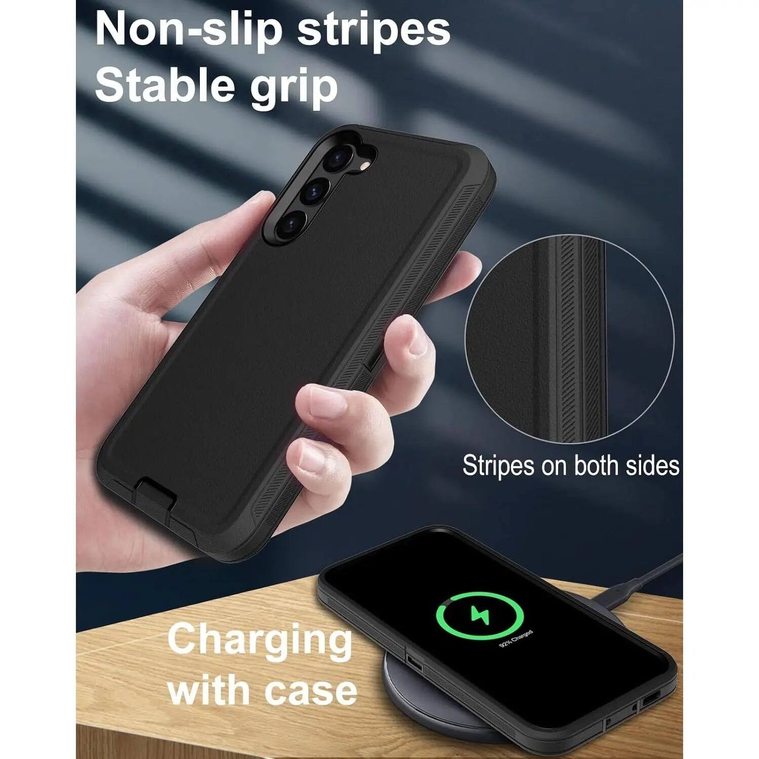 Non-slip stripes  
Stable grip  

Stripes on both sides  

Charging with case  
92% Charged