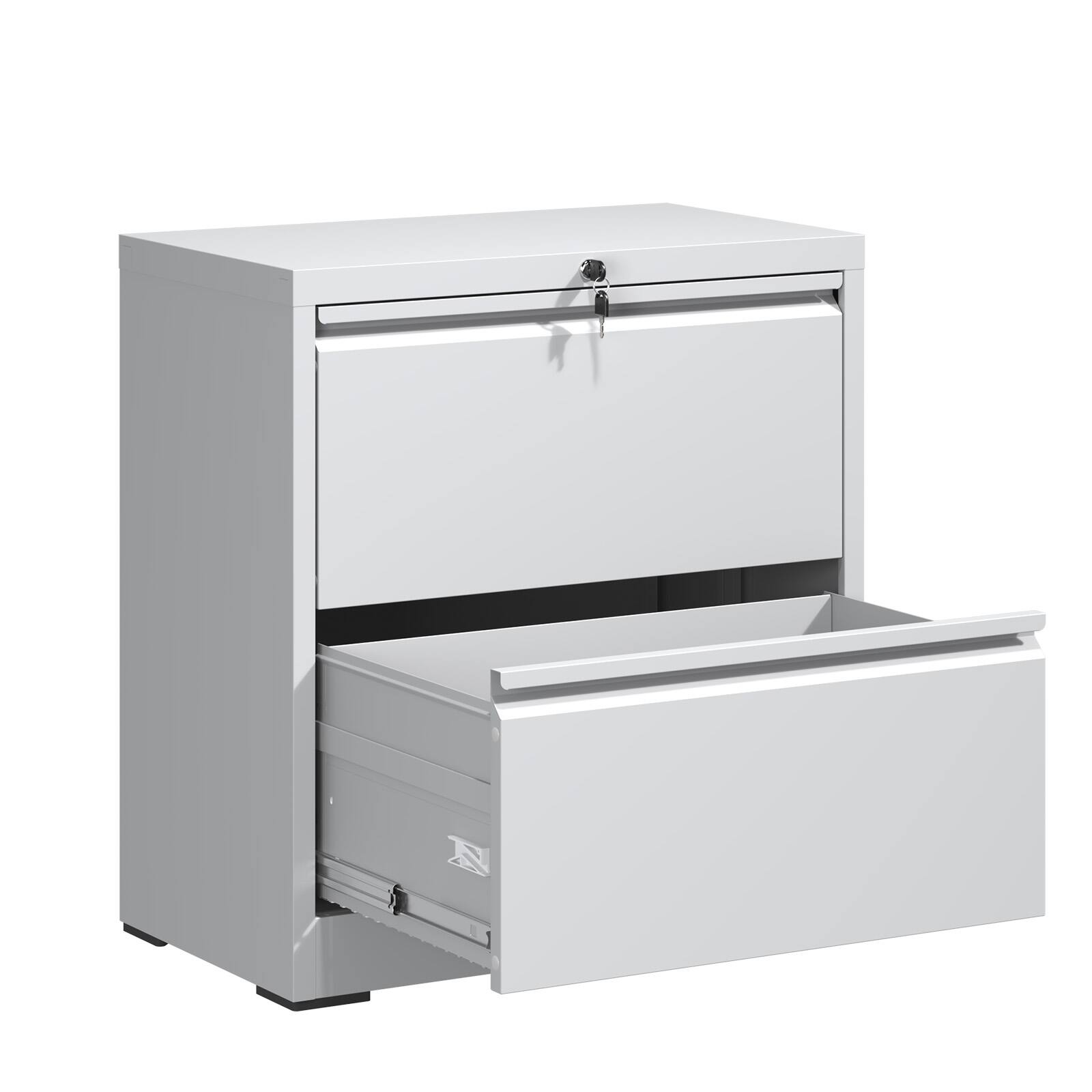 Left. GOODSILO - 2-Drawer Lateral File Cabinet with Lock, Metal Horizontal Filing Storage for Home and Office Organization - White.