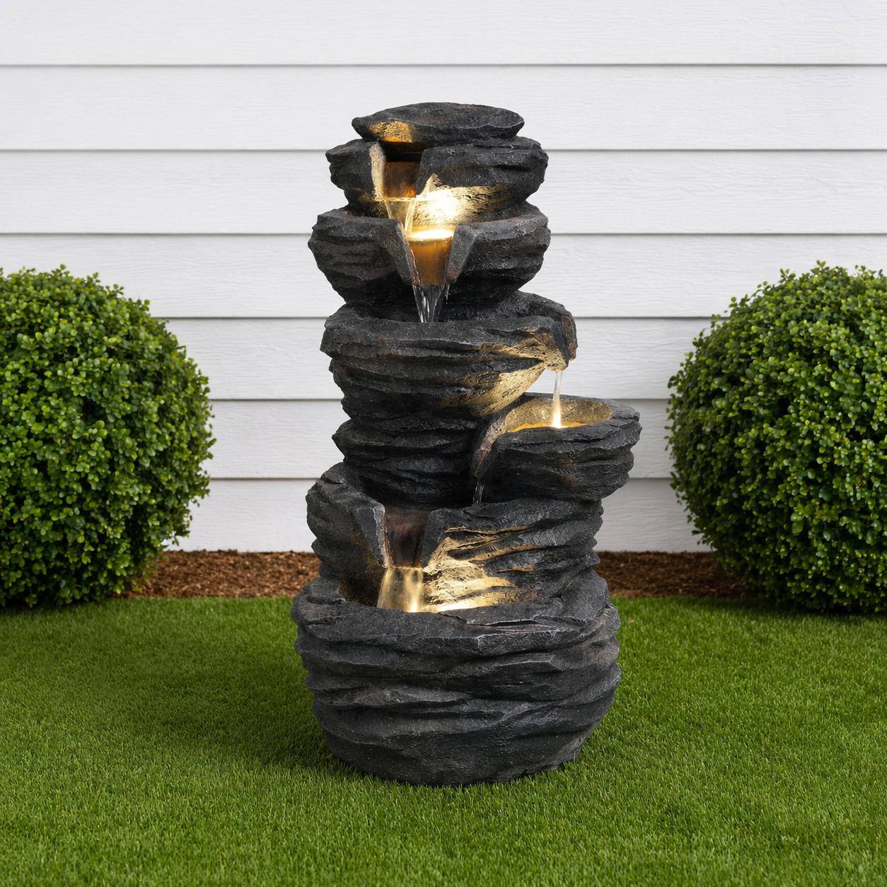Alt View 1. RYHNUYNE - Outdoor Rock Water Fountain with LED Lights – Multi-Tier Cascading Waterfall Resin Garden Feature for Patio, Yard.