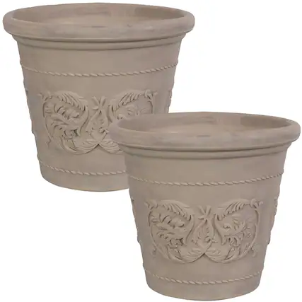 Front. Sunnydaze - 19.5 in Arabella Polyresin Outdoor Planter - Set of 2 - Beige.