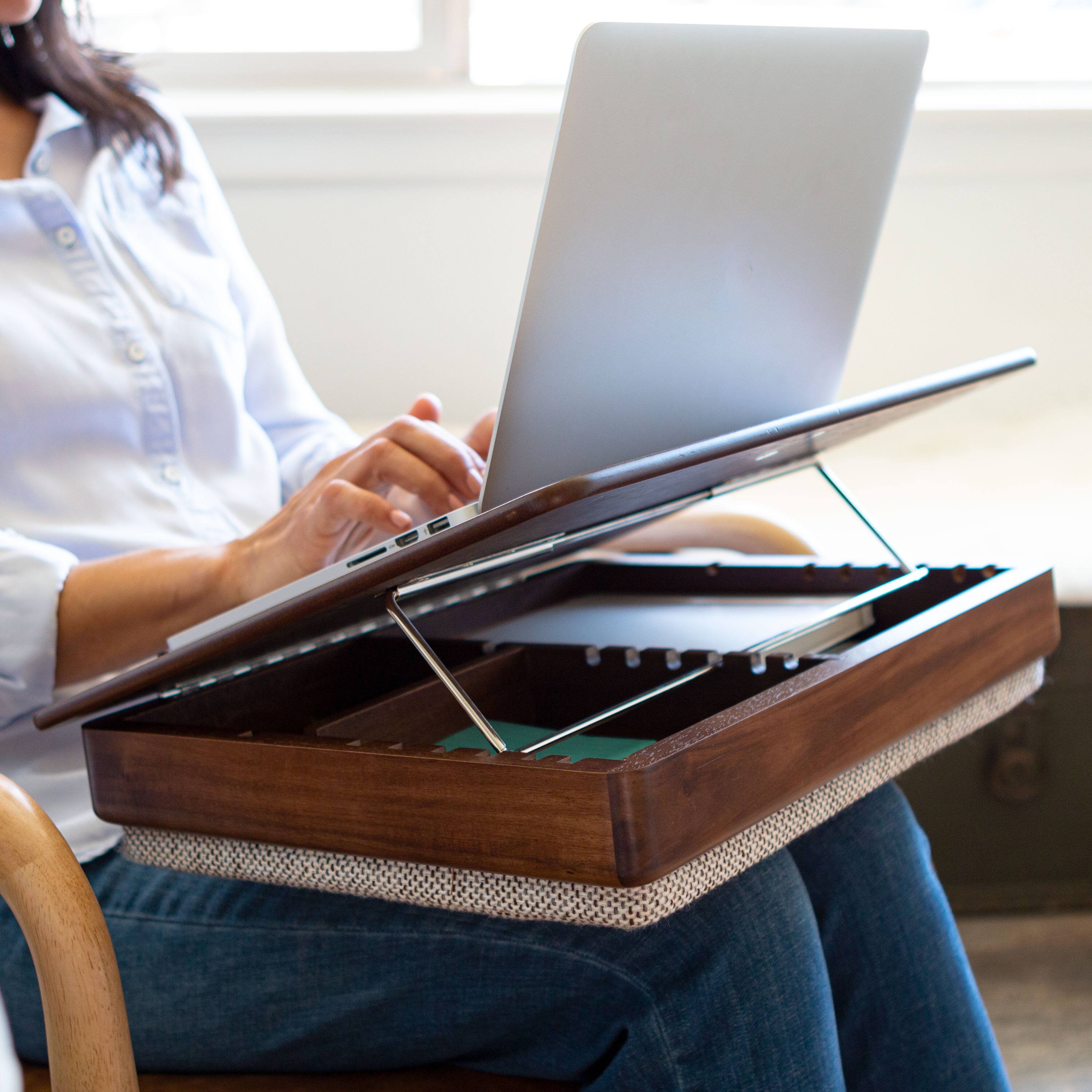 Alt View 2. LapGear - Acacia Wood Easel Lap Desk with Storage (Fits up to 15" Laptop) - Java.
