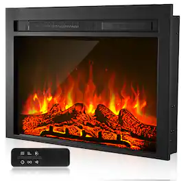 VEVOR - Electric Fireplace Insert,28.5 inch Recessed and Wall Mounted with Adjustable Flame Color Brightness & 8h Timer & Remote - Black