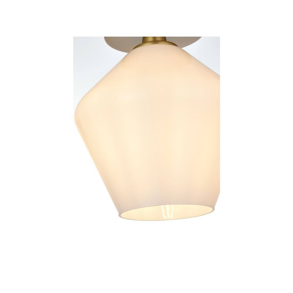 Alt View 3. Living District - Gene 8 Inch Flush Mount Ceiling Light Frosted White Shade in Satin Gold - Satin Gold And Frosted White.