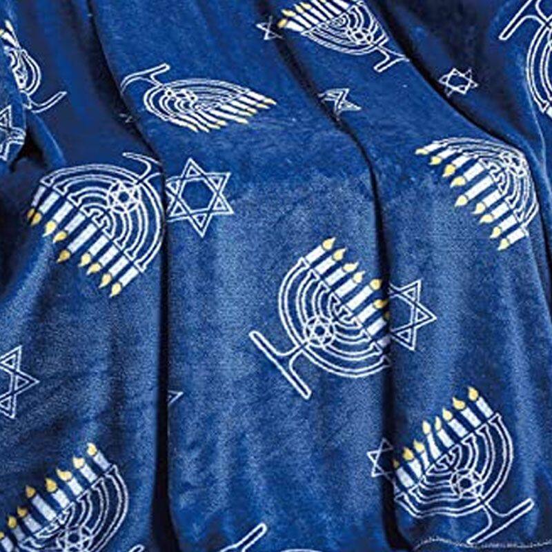 Back. Noble House - Noble House Hanukkah Maccabee Collection Microplush Holiday Throw Blanket 50" x 60" - Hanukkah Menorah.