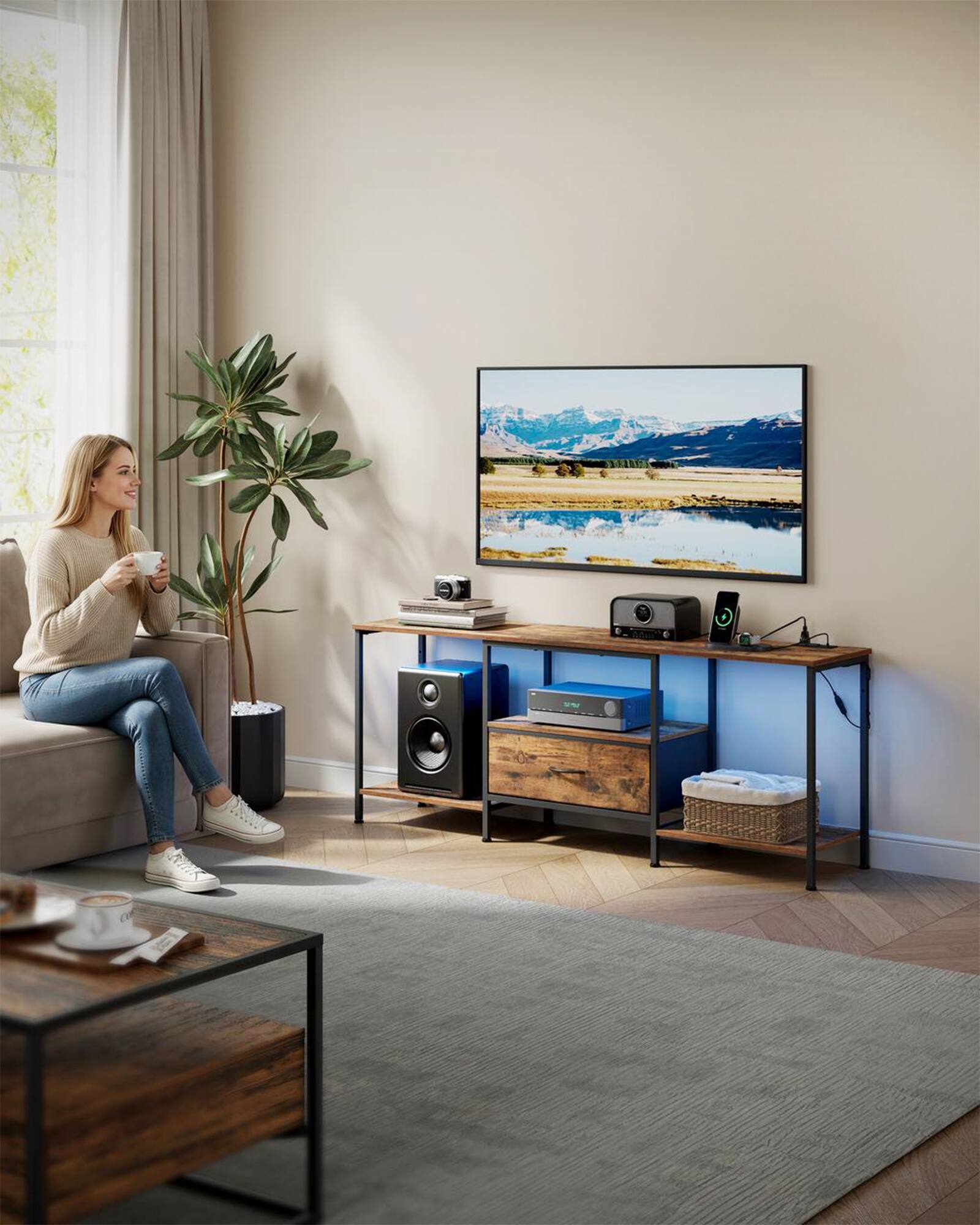Alt View 3. Songmics Home - TV Stand for TVs Up to 70 Inches, Media Console Table and Entertainment Center Unit for Living Room - Rustic Brown.