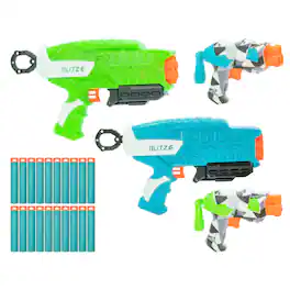 Buzz Bee Toys - Blitz Fire Dart Blasters Set W/ 4 Dart Blasters, 20 Accu-Blast Darts, Ages 6+