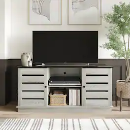 ChaletPosh - Classic TV Console with Two Cabinet Doors and Dual Open Storage Compartments - White