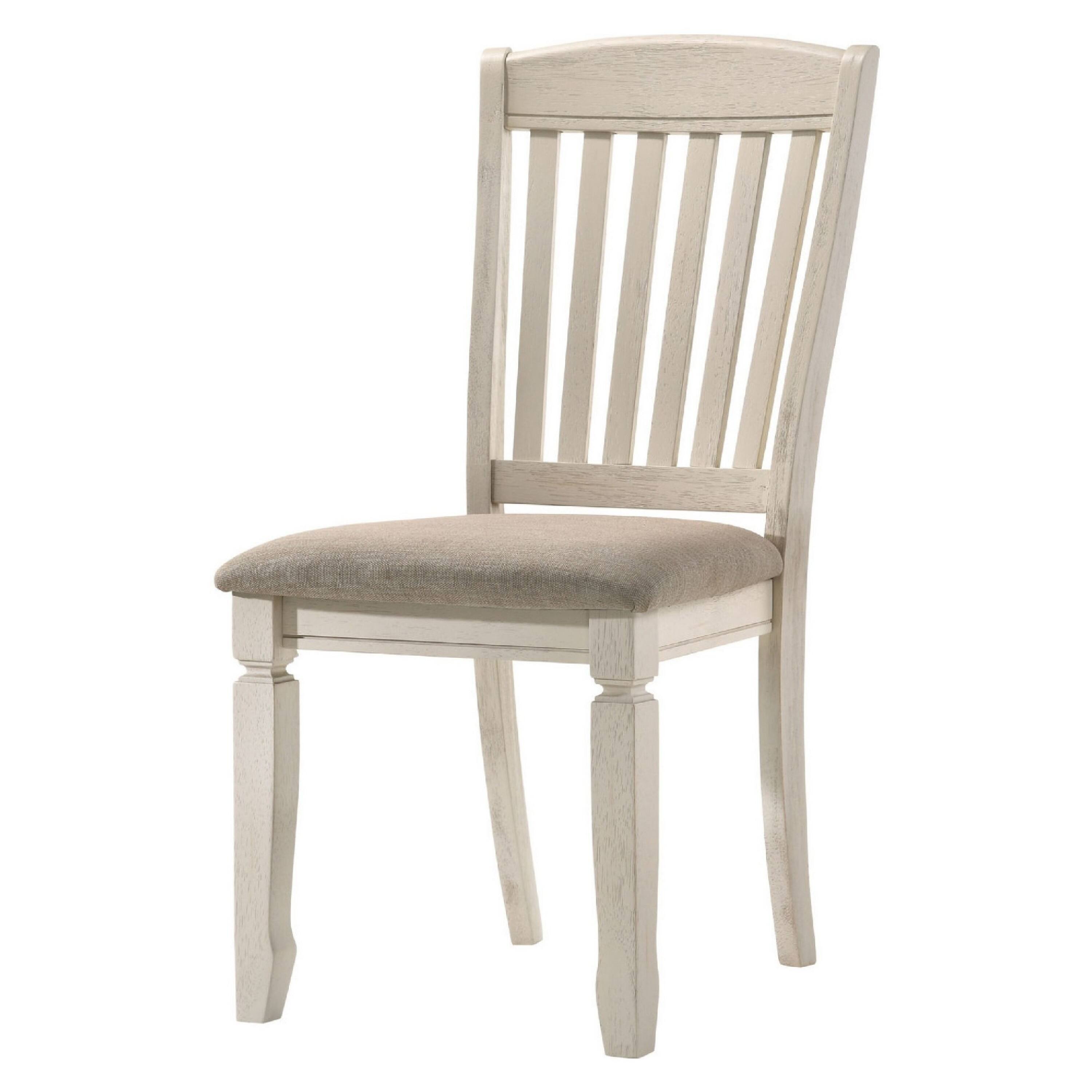 Front. Manhattan Lane - 18 Inch Dining Chair, Fabric Padded Seat, Slatted, Set of 2 - White.