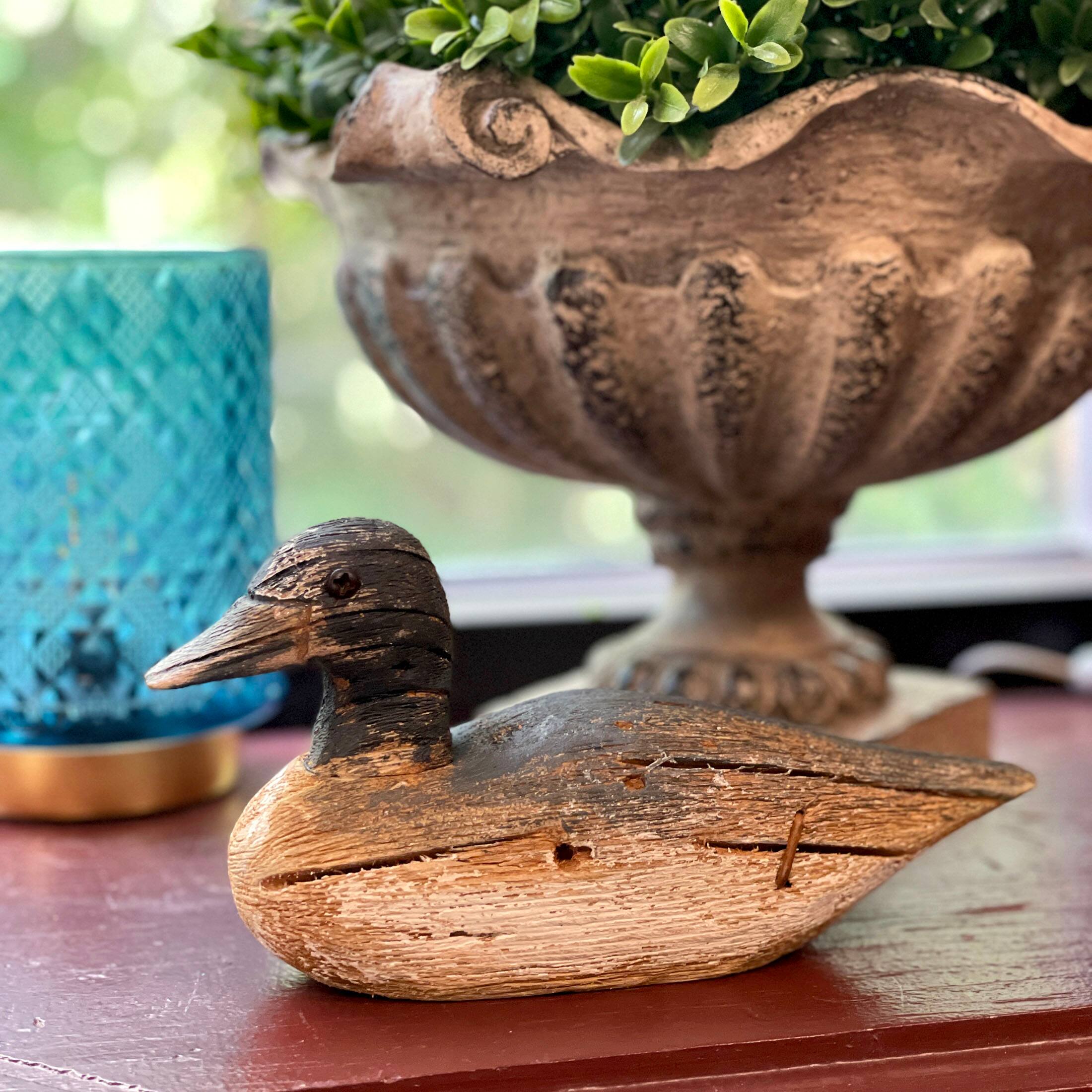 Alt View 7. Things2Die4 - Vintage Wooden Duck Figurine 7.5" Hand-Carved Rustic Folk Art Home Decor - Blue.