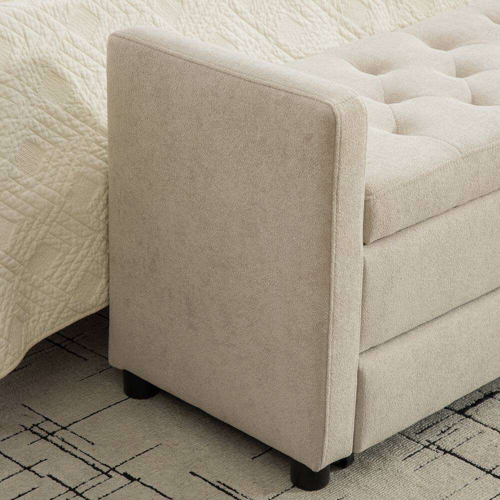 Alt View 1. Ropilly - Ropilly Modern Upholstered Storage Bench with Rolled Armrests Griege Napped Fabric Entryway Bedroom Bench - Griege.