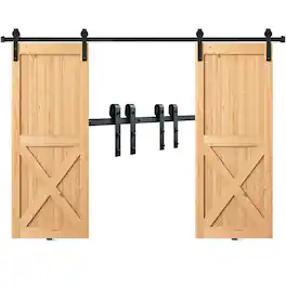 VEVOR - 8FT Sliding Barn Door Hardware Kit, 330LBS Heavy Duty Barn Door Track Kit for Double Doors, Fit 3.7-4.3FT Total Wide - Black