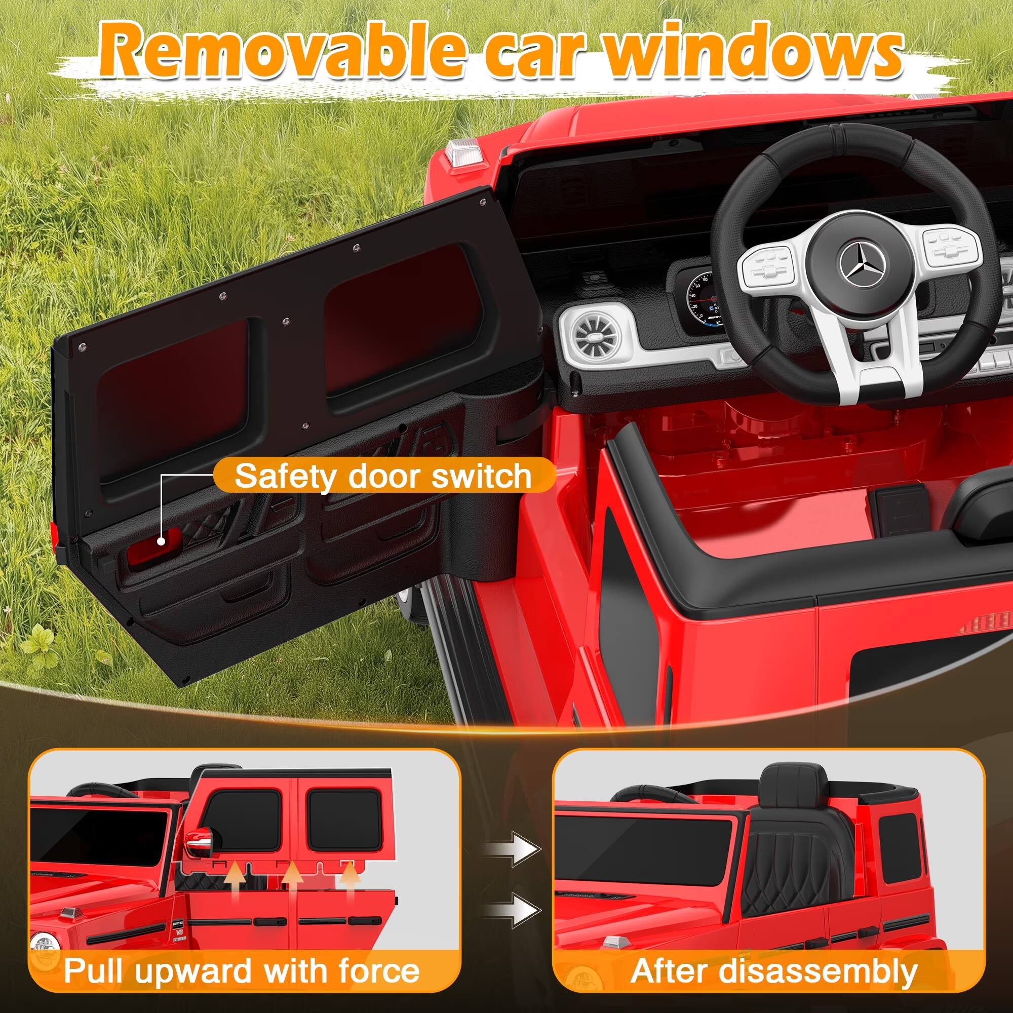 Removable car windows

Safety door switch

Pull upward with force

After disassembly