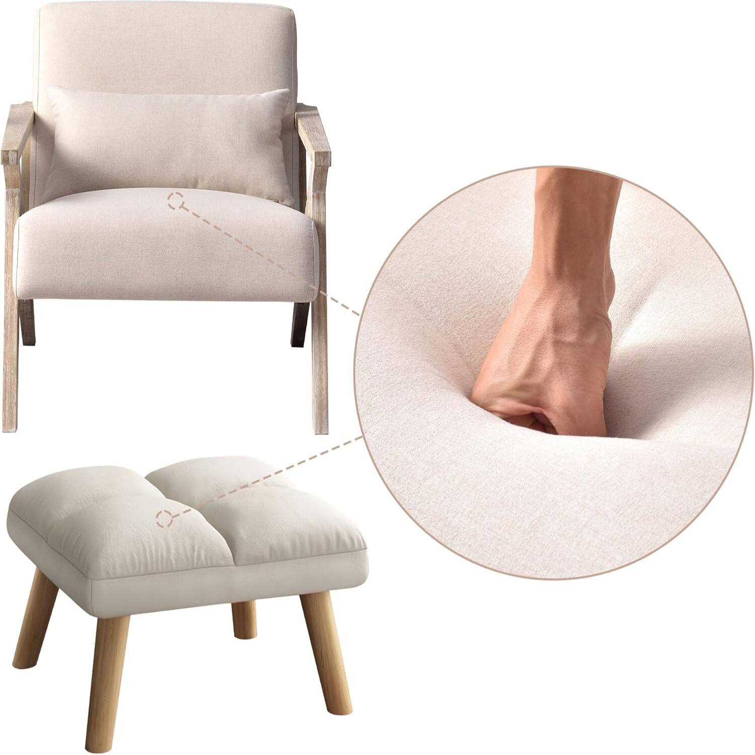 Angle. Bestier - Home Footstool Chair, Fabric Vintage Ottoman, Small Footrest for Living Room Bedroom - White.