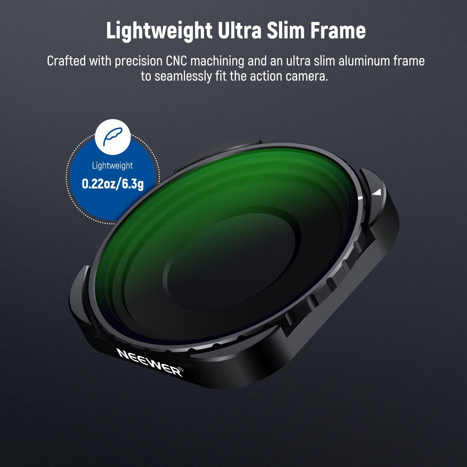 Lightweight Ultra Slim Frame

Crafted with precision CNC machining and an ultra slim aluminum frame to seamlessly fit the action camera.

Lightweight
0.22oz/6.3g

NEEWER