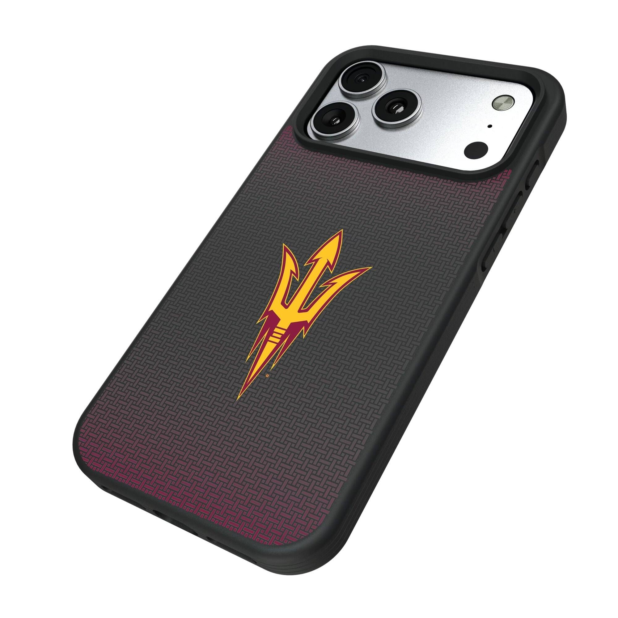 Alt View 1. Keyscaper - Arizona State Sun Devils Linen Logo iPhone Bump Case - 15 Pro Max - Black.