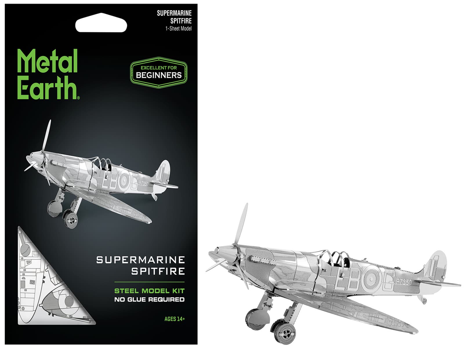 Model Kit Supermarine Spitfire Fighter Aircraft "Royal Air Force" (Easy Difficulty) Steel Model by Metal Earth - Silver
