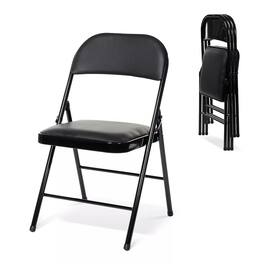 Essen Blissed - 4 Pack Folding Chairs with Padded Seats for Events Home Office, Pu Leather Folding Chair - Black