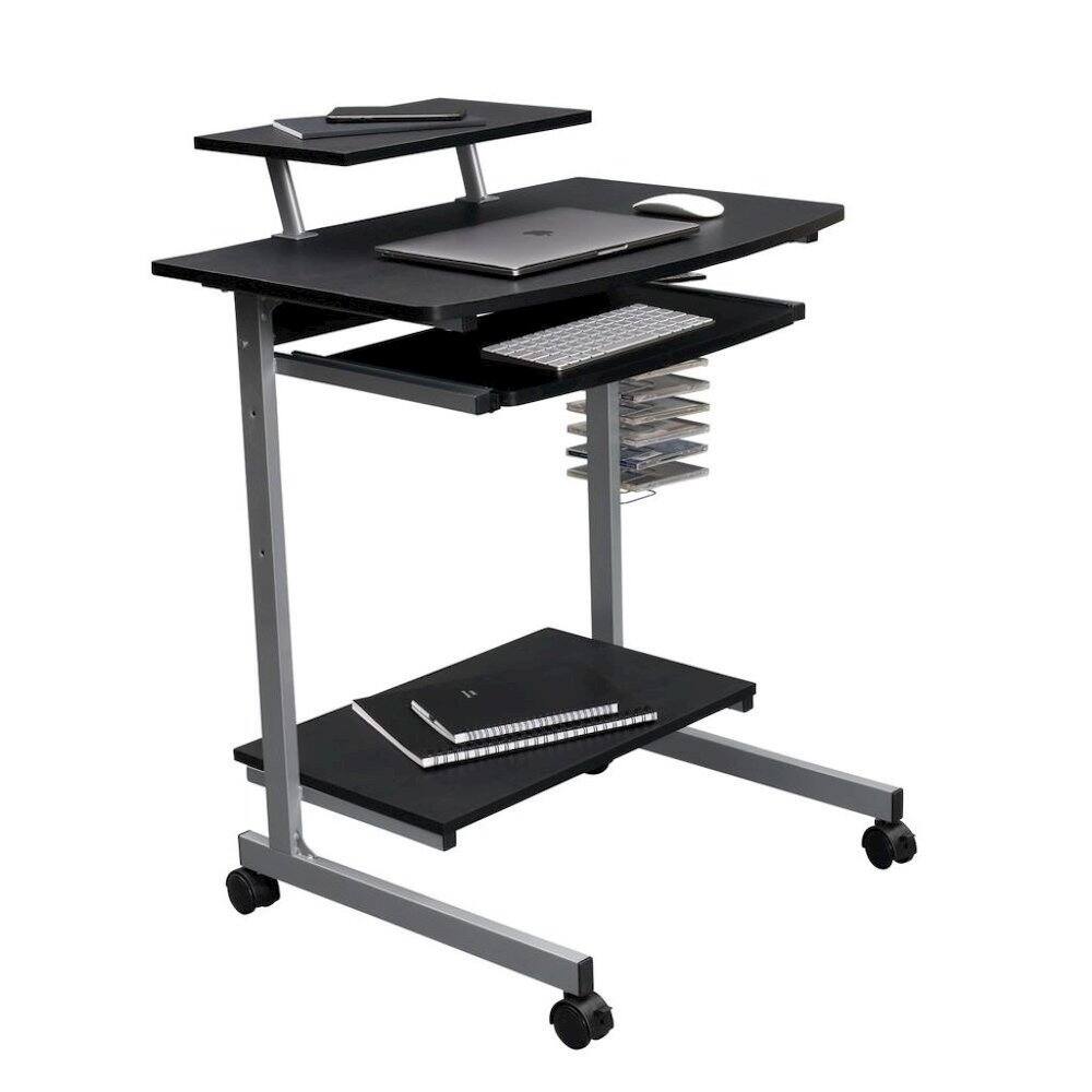 Angle. FurniFact - Gray Portable Computer Cart With Keyboard Shelf - Gray.