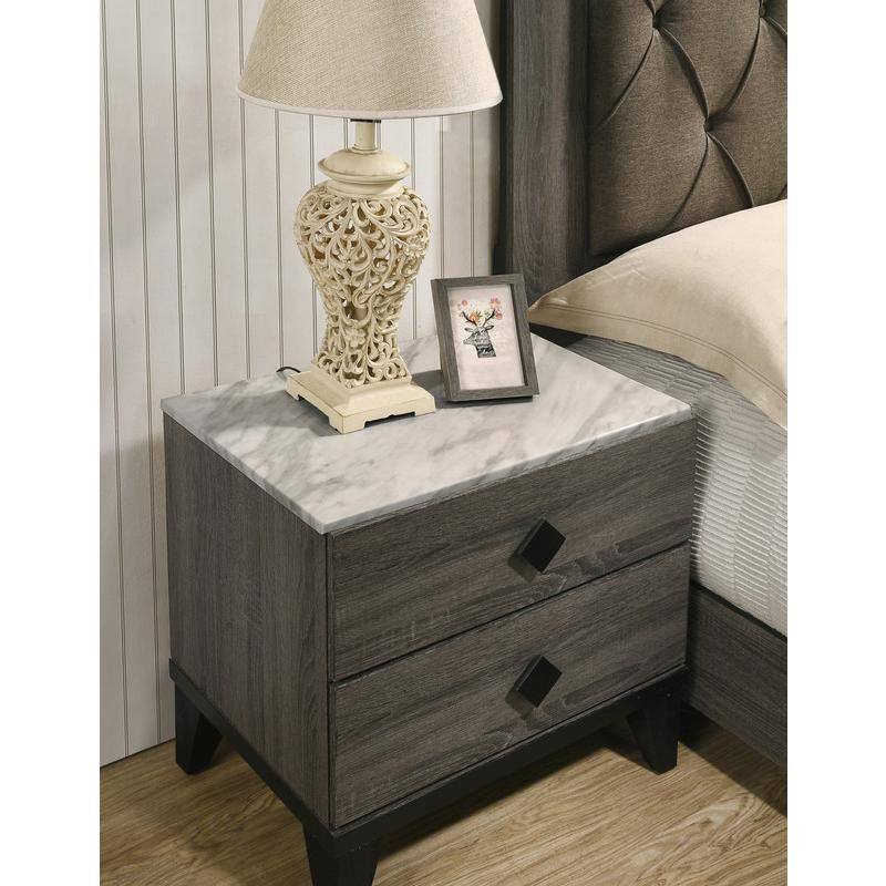Alt View 2. Best Quality Furniture - Madelyn night stand in Rustic Gray Walnut and Faux Marble Top - Gray.