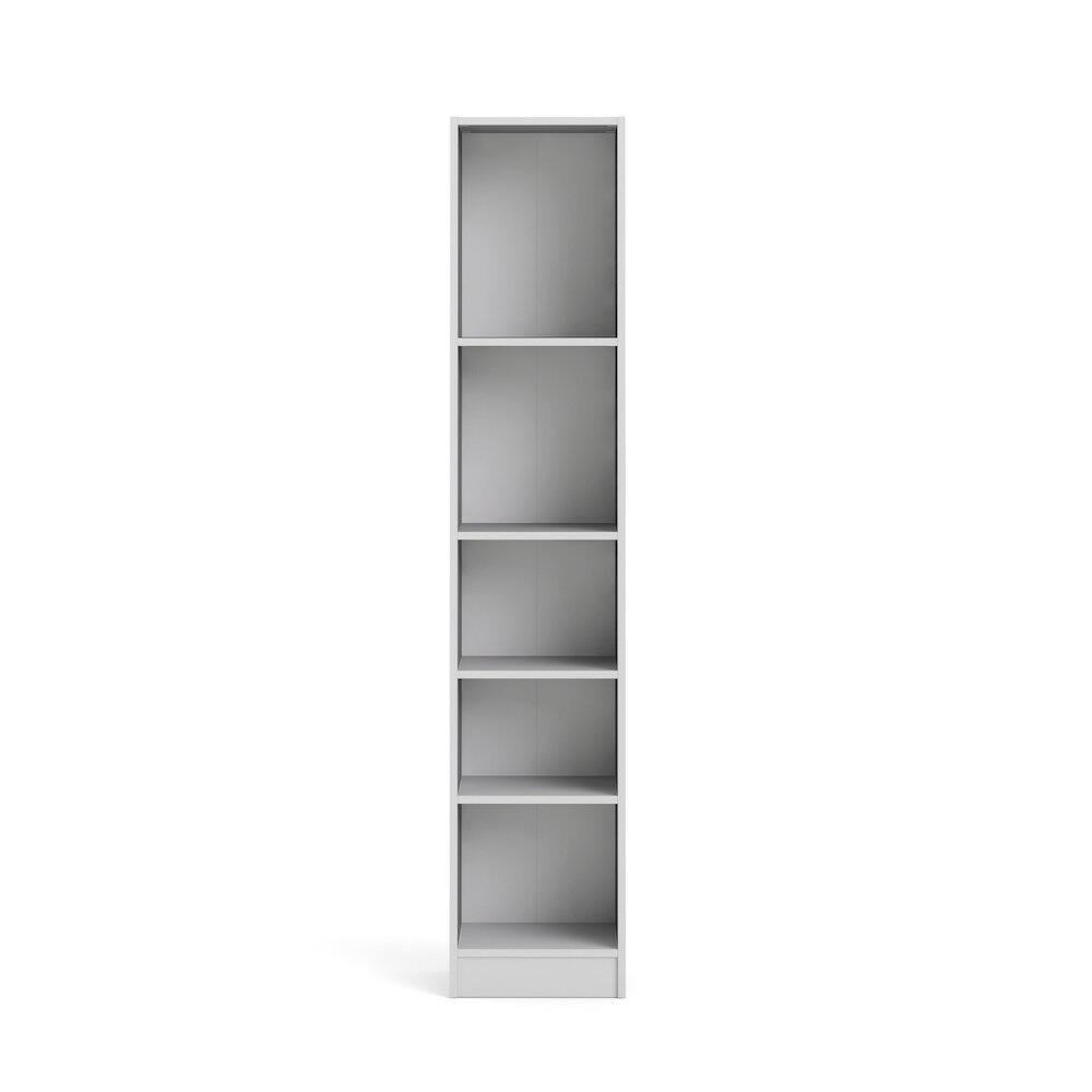 Angle. FurniFact - White Tall 5 Shelf Bookcase - Stylish Narrow Bookshelf for Home or Office - White.