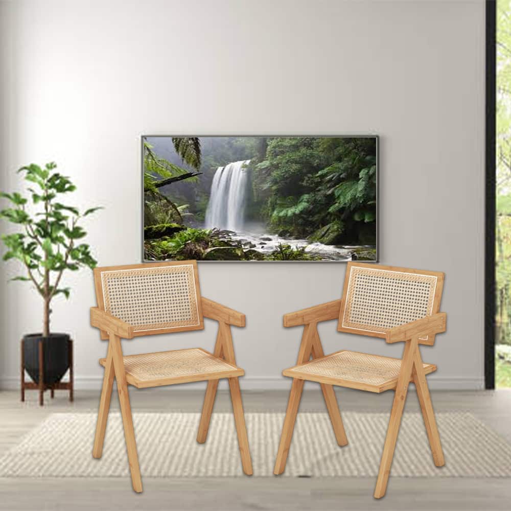Hivvago - Set of 2 Bamboo Rattan Accent Chairs - Natural