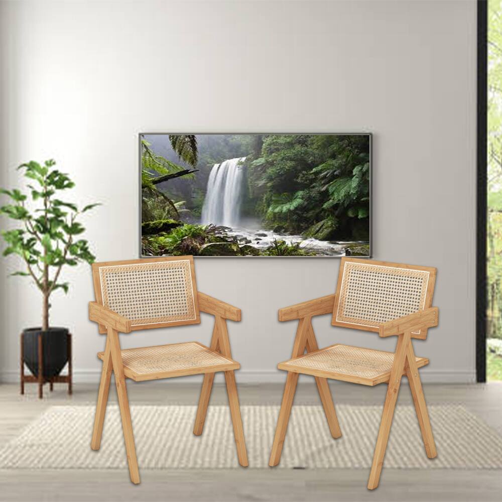 Front. Hivvago - Set of 2 Natural Bamboo Rattan Accent Chairs - Natural.
