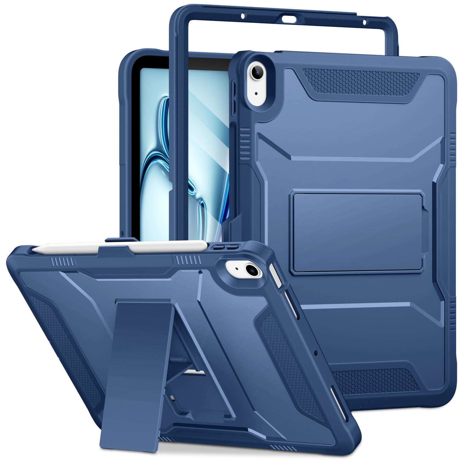 DTTO - iPad Air 11 Case for M3/M2 (2024-2025), iPad Air 5th/4th Gen (2022/2020), with Screen Protector & Kickstand - Navy Blue