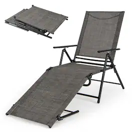 Pefilos - Patio Folding Chaise Lounge Chairs Recliner with 6-Level Backrest for Outside Pool, Sunbathing and Reading on Stomach - Brown