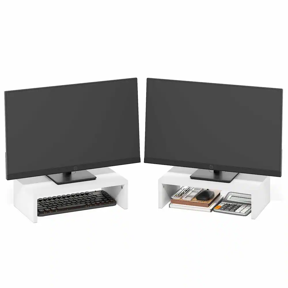 Back. Furinno - CLASSIC Stackable Separable Laptop Stand, Monitor Stand Riser Set of 2, Dual Monitor Riser, for Office Supplier - White.