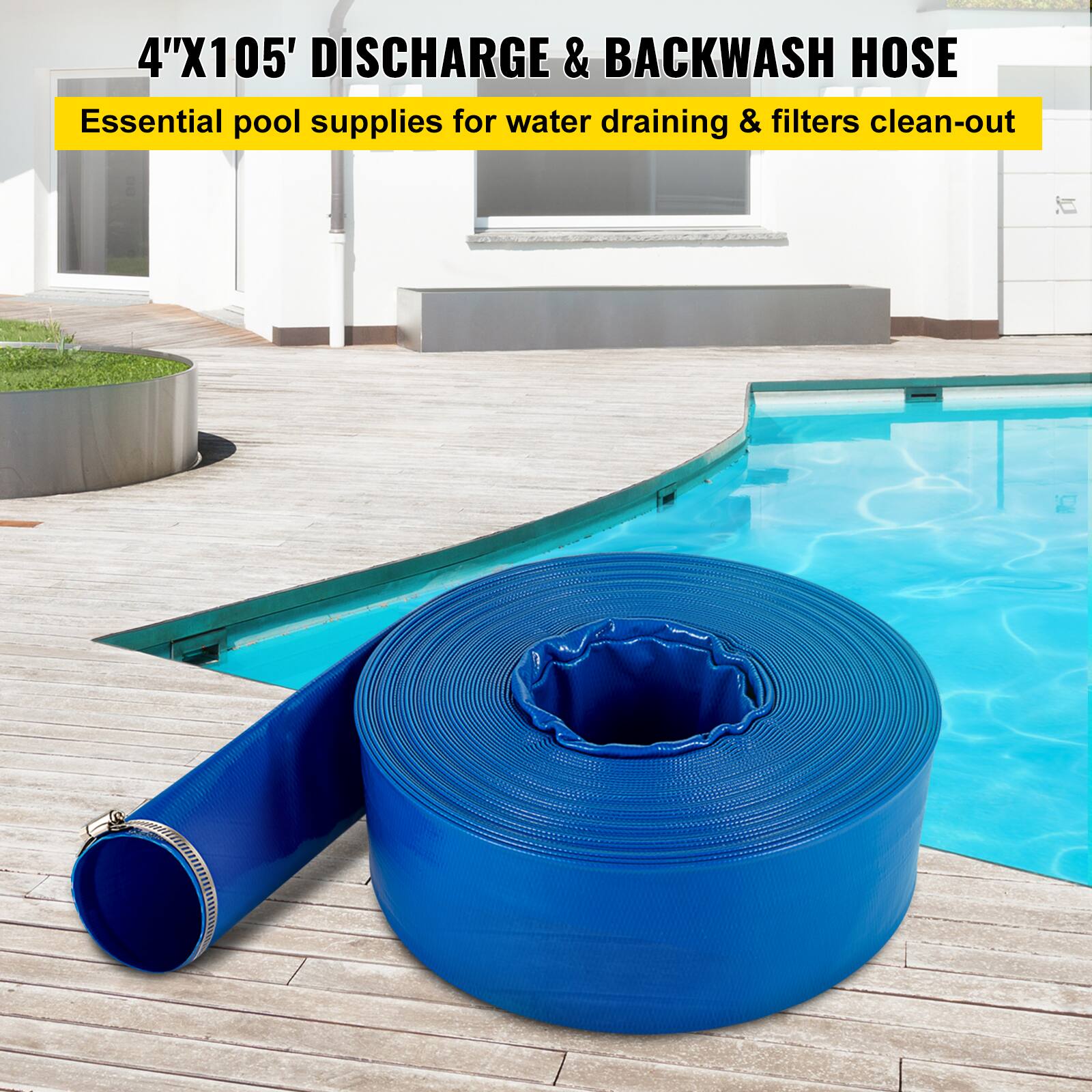 4"X105' DISCHARGE & BACKWASH HOSE  
Essential pool supplies for water draining & filters clean-out