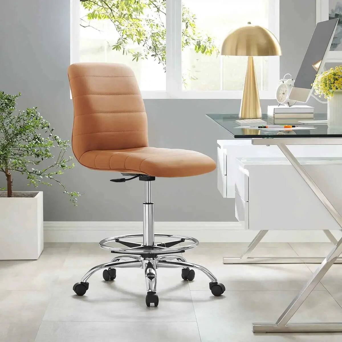 Angle. Modway - Drafting Chair Vegan Leather Armless Adjustable Stool - Black.