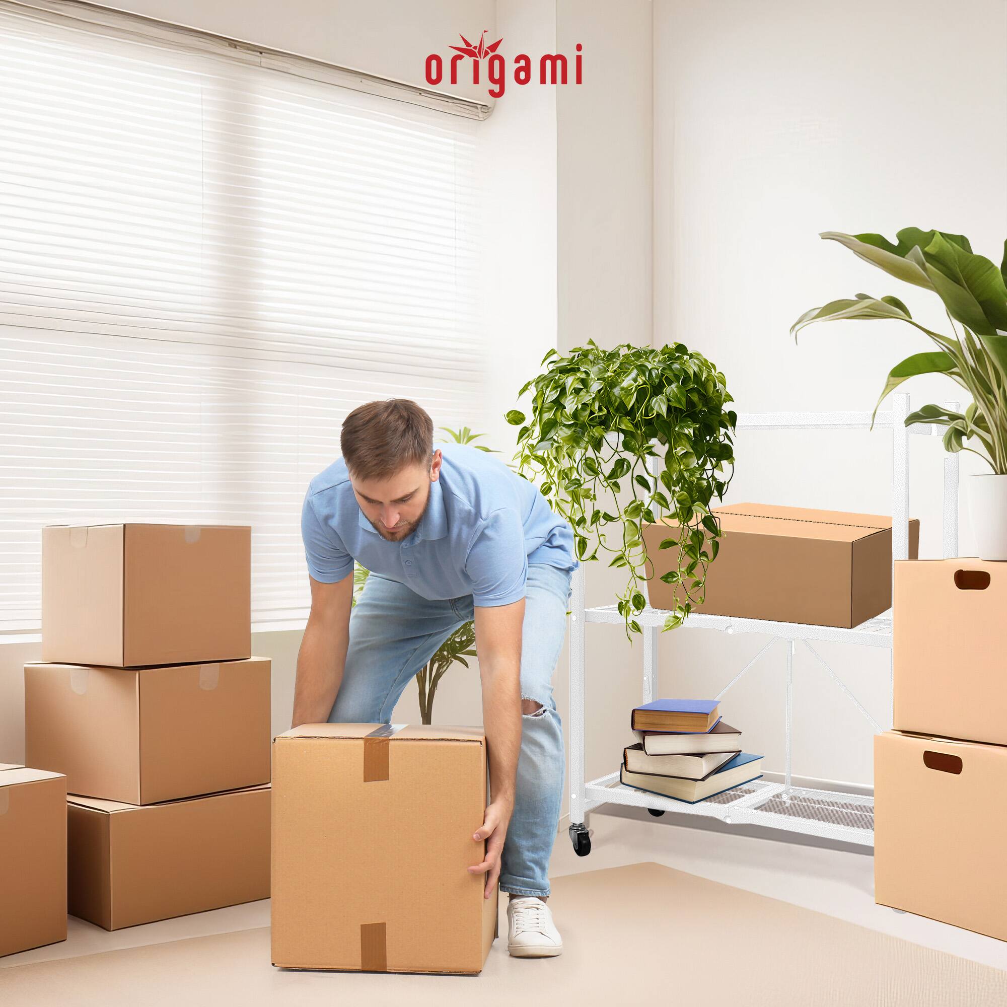 Alt View 10. Origami - Origami R3 3 Tier Heavy Duty Foldable Rolling Garage Shelving with Wheels, White - White.