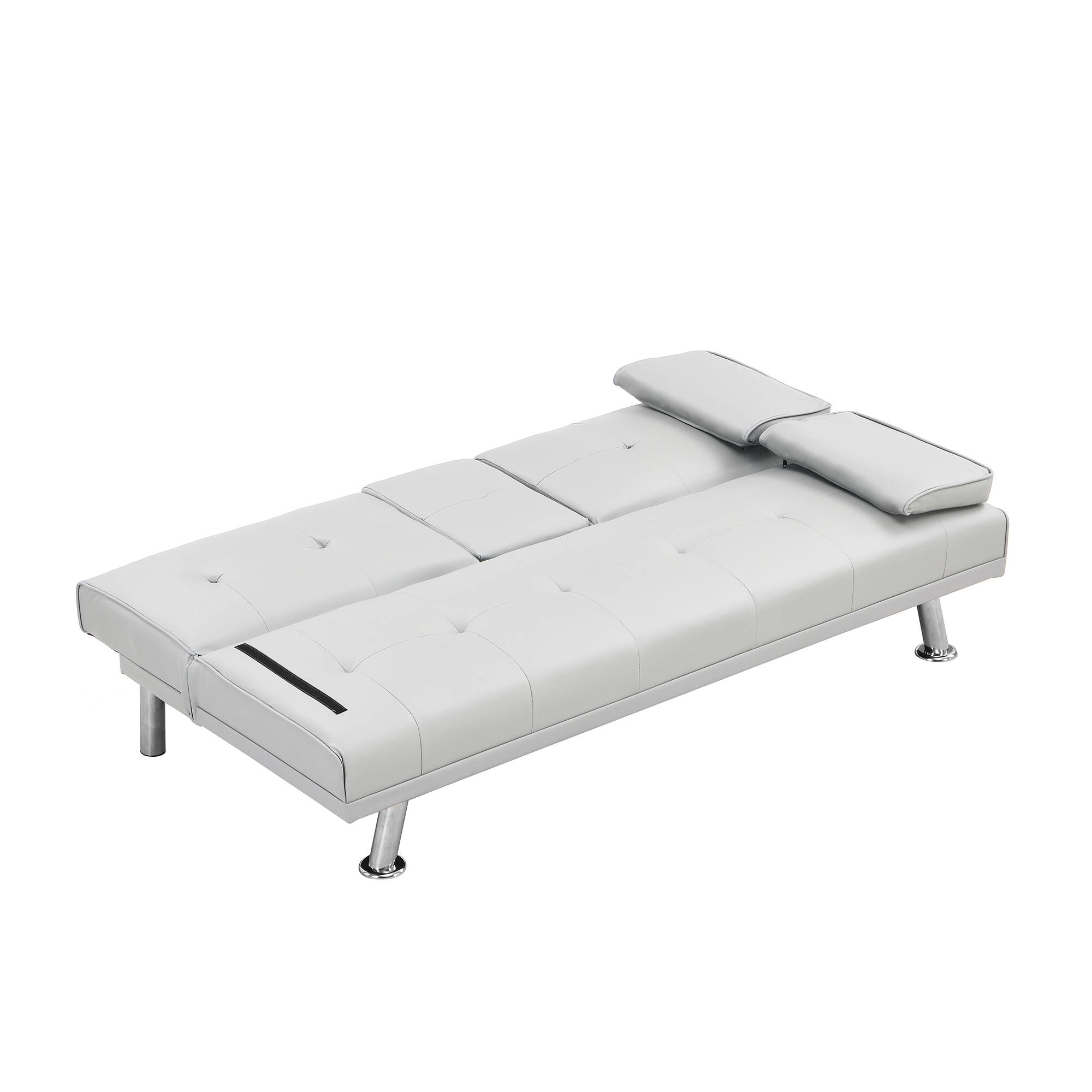 Alt View 6. Tiramisubest - Modern Sofa Bed with Armrest Two Holders, PVC Upholstery, Wood Frame, Stainless Steel Legs, White - White.
