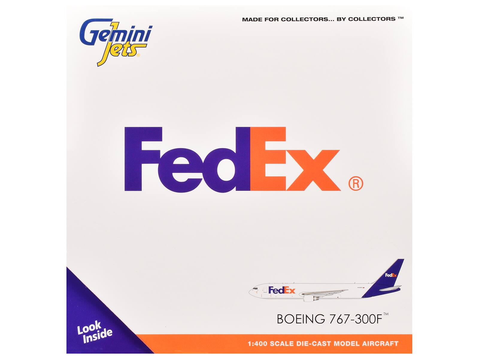 Gemini Jets  
MADE FOR COLLECTORS... BY COLLECTORS™  

FedEx®  

BOEING 767-300F™  
1:400 SCALE DIE-CAST MODEL AIRCRAFT  

Look Inside