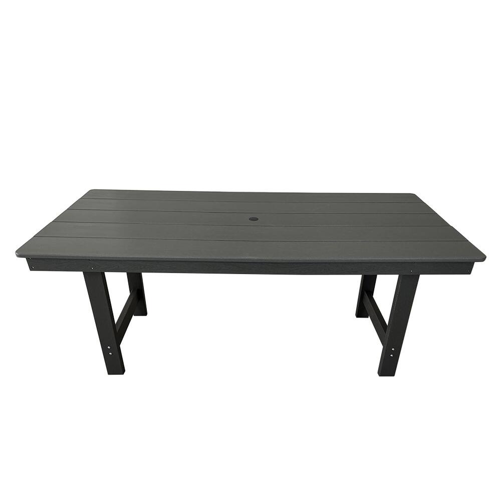 Alt View 4. Fortune Candy - Modern HDPE Patio Dining Set, 7-Piece Poly Lumber Table & Chairs with Umbrella Hole, Weather-Resistant for Yard & Lawn - Gray.