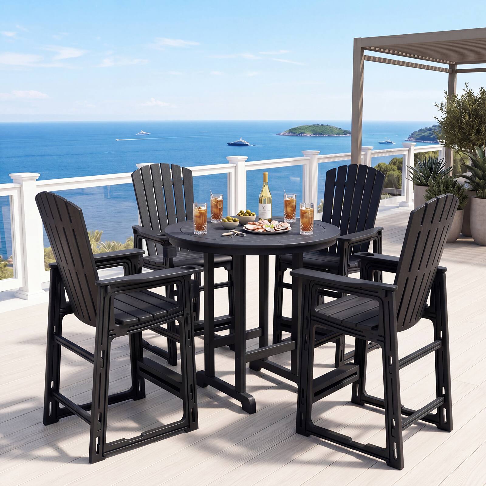 Alt View 5. Costway - Costway 2 PCS All-Weather HDPE Tall Adirondack Chair with Backrest, Armrests, Cup Holder - Black.