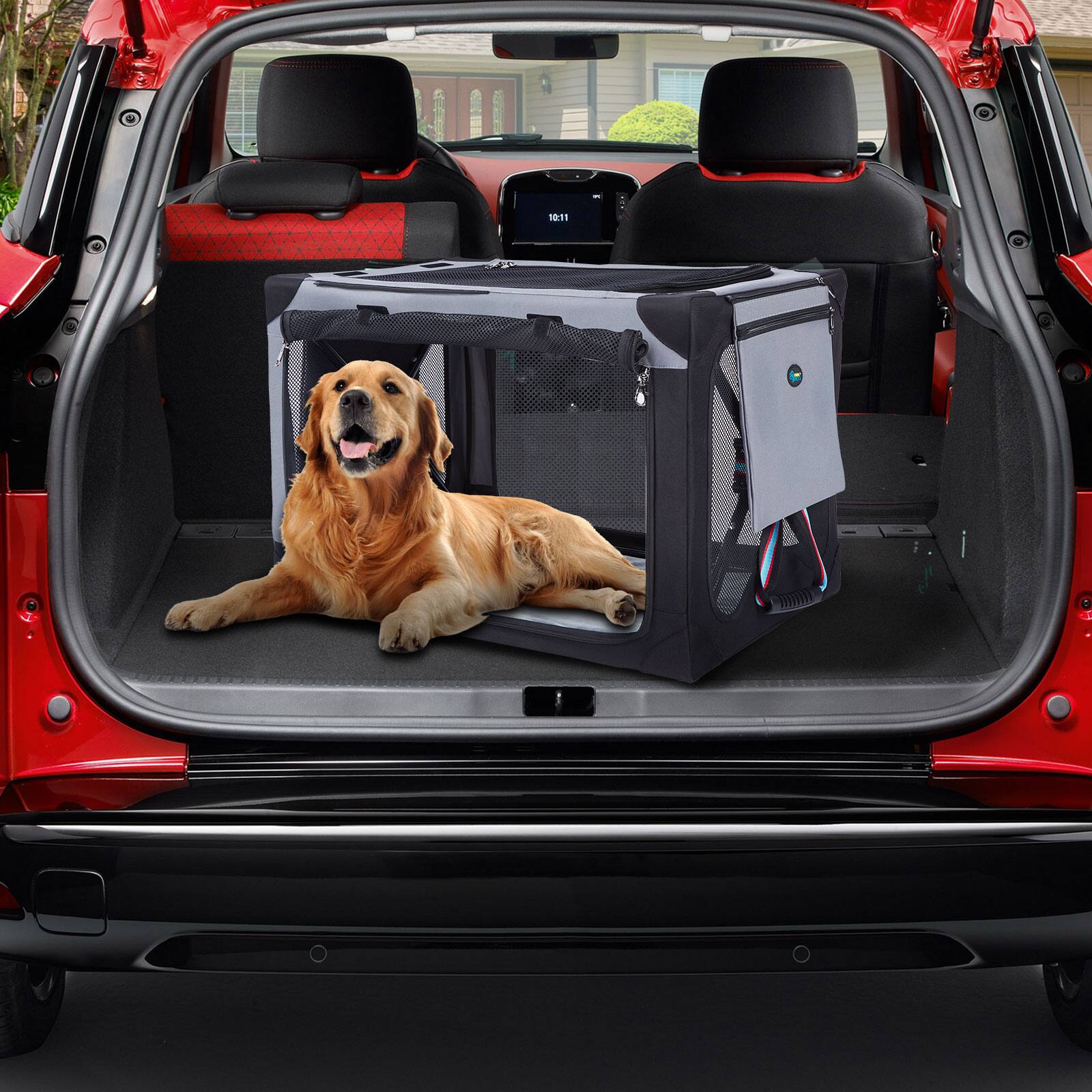 Back. Ownpets - 38" 3 Door Collapsible Dog Crate.