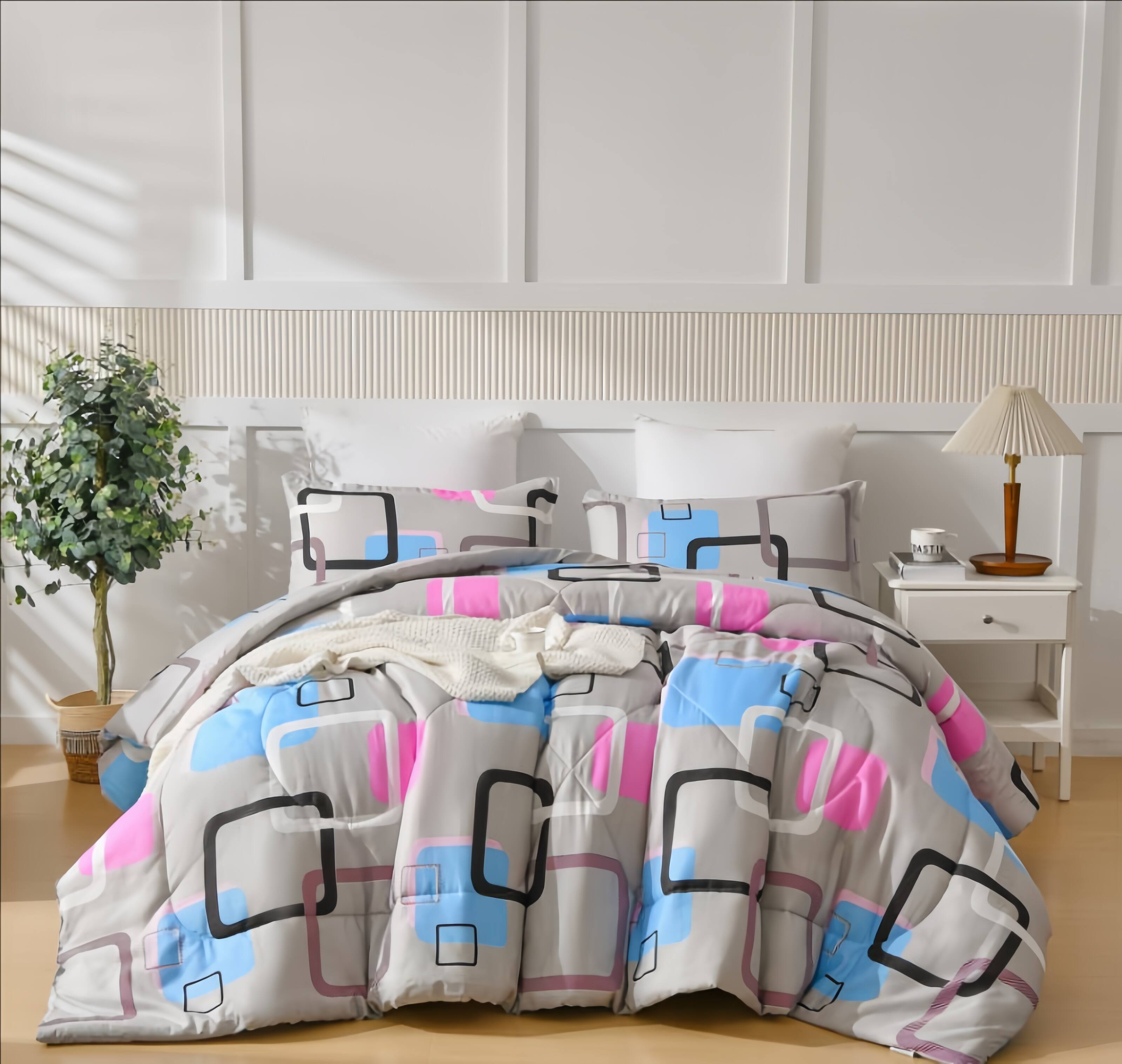 Alt View 1. Shatex - Gray geometric pattern twin 2 pieces comforter set, minimalist modern bedding - gray.