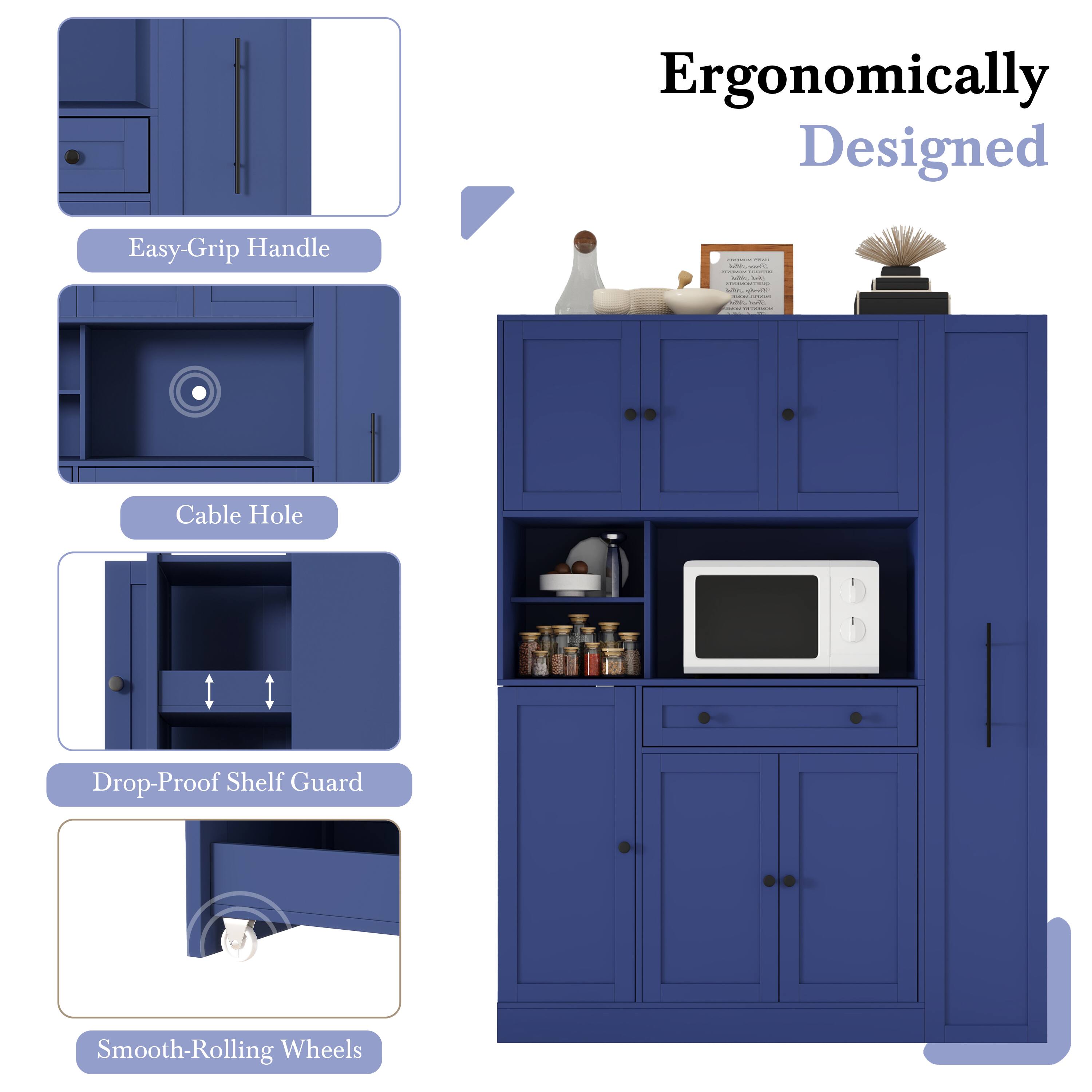 Ergonomically Designed Easy-Grip Handle  
Cable Hole  
Drop-Proof Shelf Guard  
Smooth-Rolling Wheels