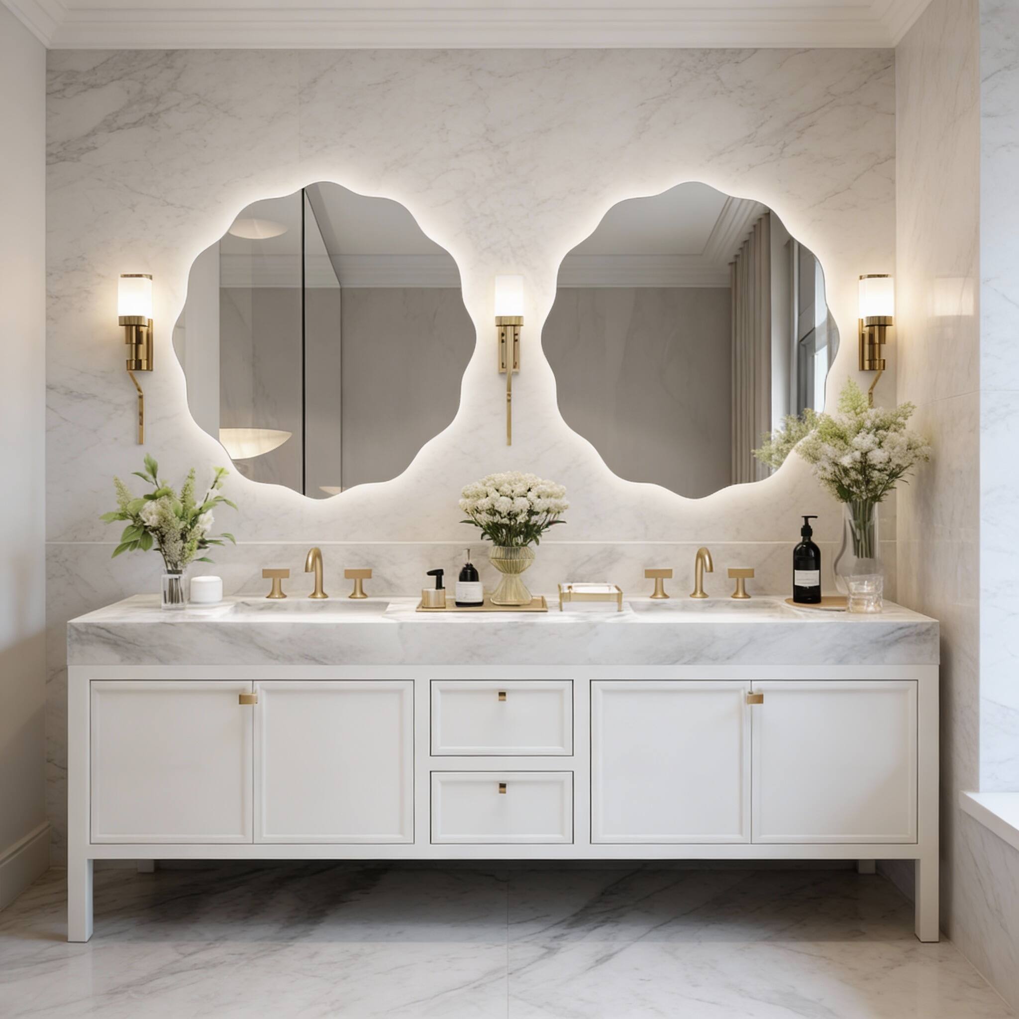 Left. OMOMMD - Led Bathroom Mirror With Lights Round Light Up For Wall Front And Backlit Anti Fog Colors Dimmable - Clear-round 32"L x 32"W.