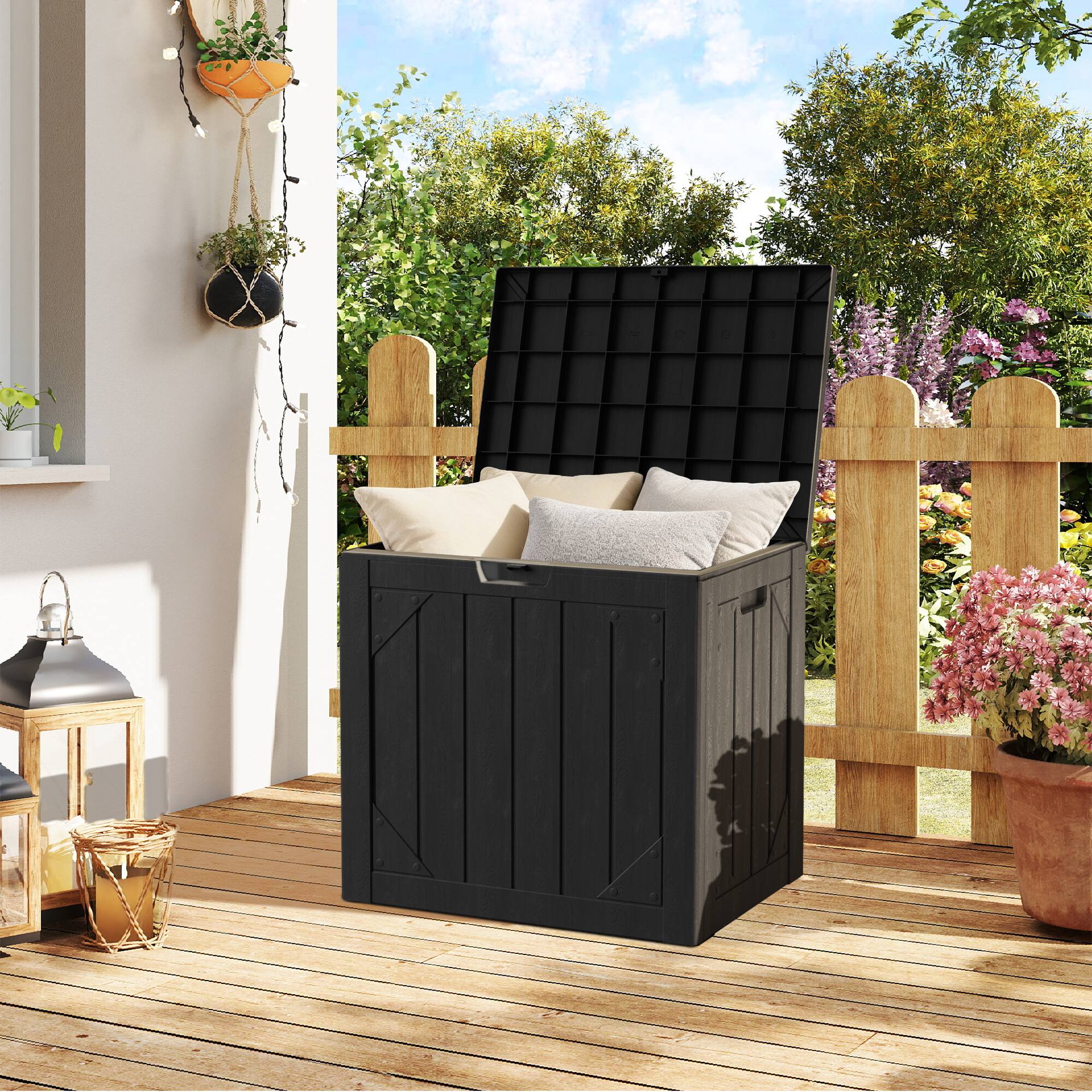 Angle. Yardgrace - Outdoor Storage Box 30 Gallon Deck Box Outdoor Storage Bench Outside Waterproof Resin Storage Bench.