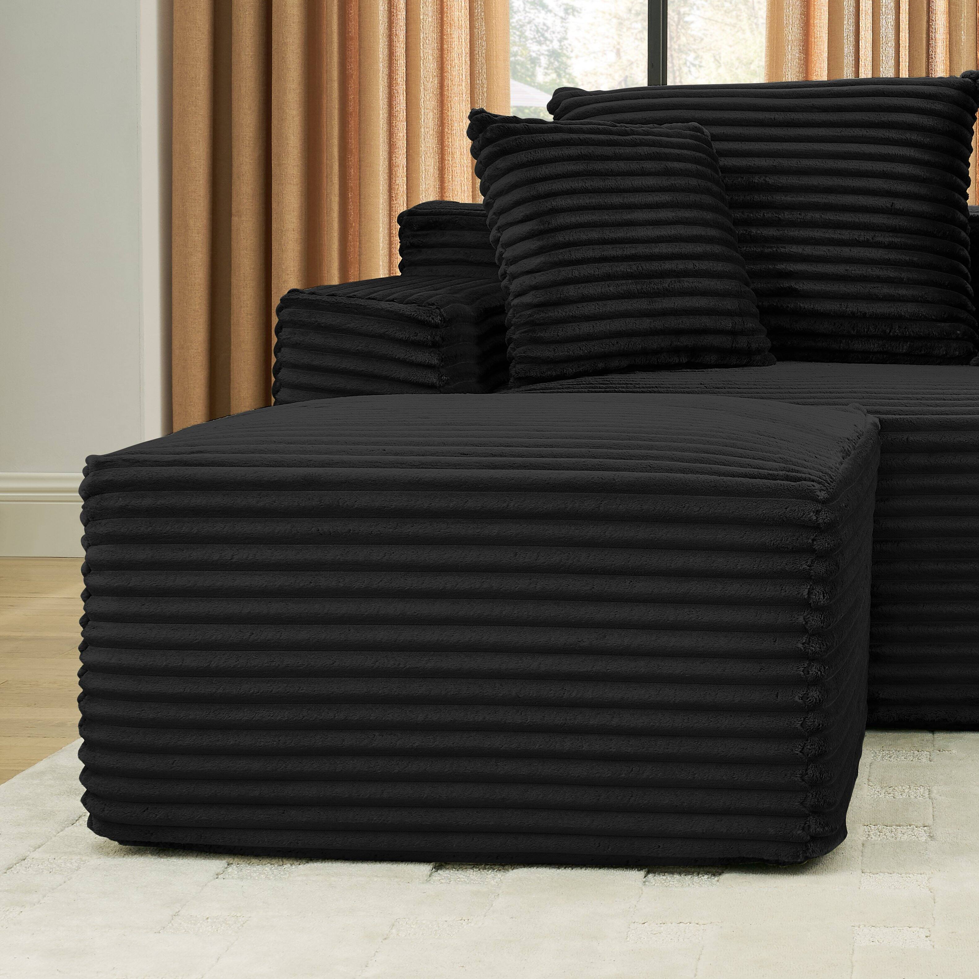 Alt View 1. Anysun - 115" U-Shape Boneless Corduroy Sectional with Chaise & Ottoman-No Assembly, Deep-Seat Modular Cloud Sofa for Living Room - Black.