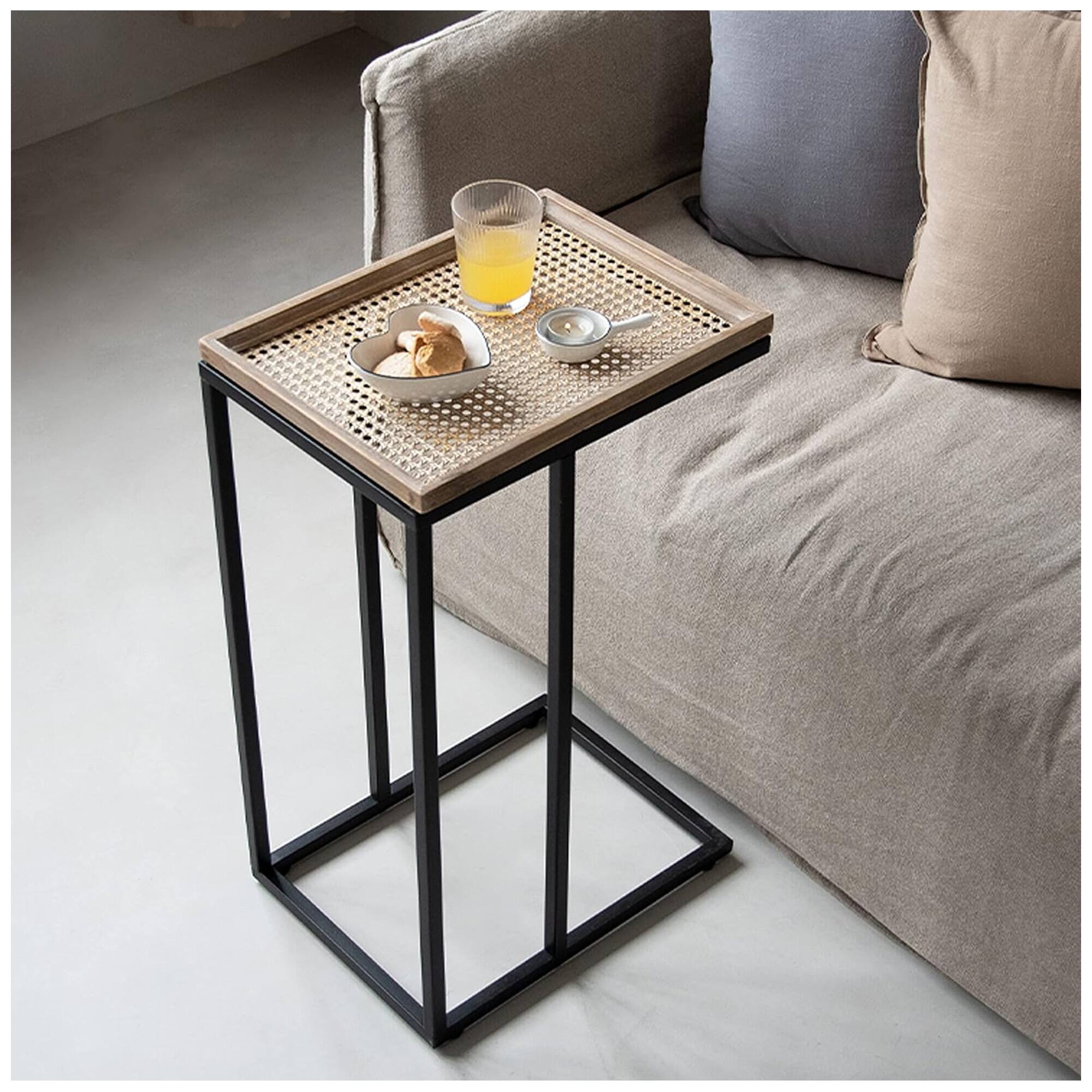 Alt View 4. COZAYH - COZAYH Farmhouse C End Table, Accent Furniture with Woven Metal Tray Top, Black - Black.