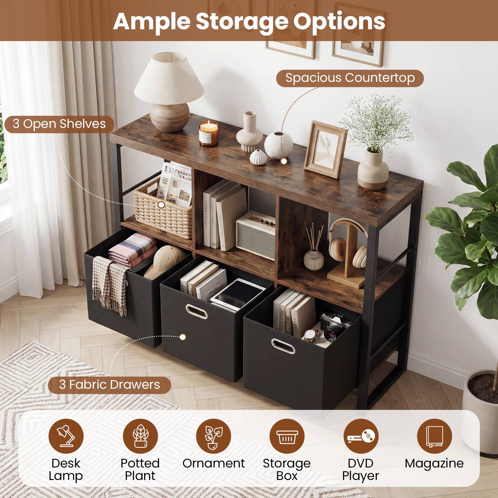 Costway 6 Cube Storage Organizer with 3 Storage Bins, Sturdy Metal ...