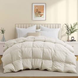 Peace Nest - All-Season Medium Warmth Duvet Insert White Goose Feather Comforter - California King - Cream