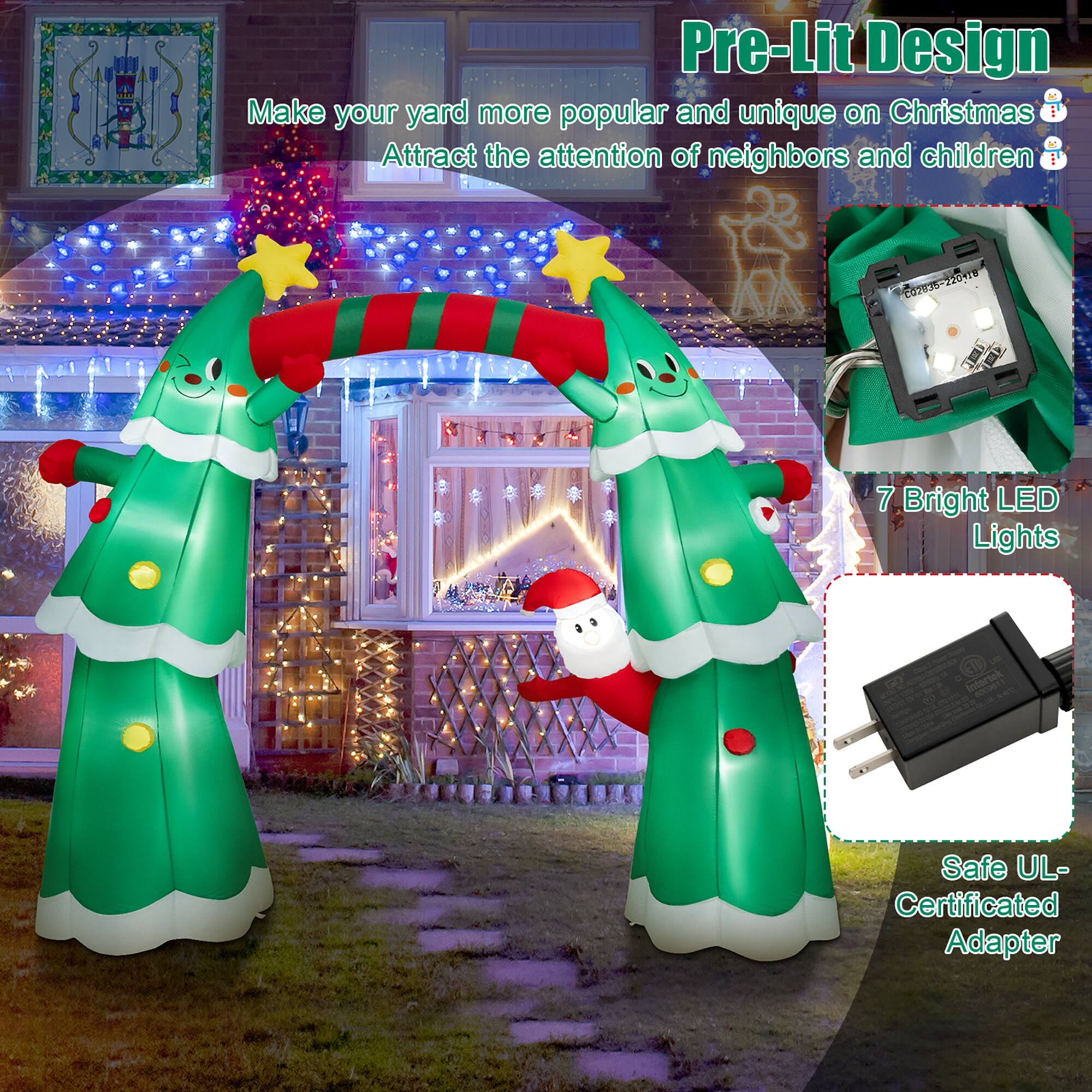 Pre-Lit Design: Make your yard more popular and unique on Christmas. Attract the attention of neighbors and children. - 264 7 Bright LED Lights - Interiek Safe UL-Certified Adapter.