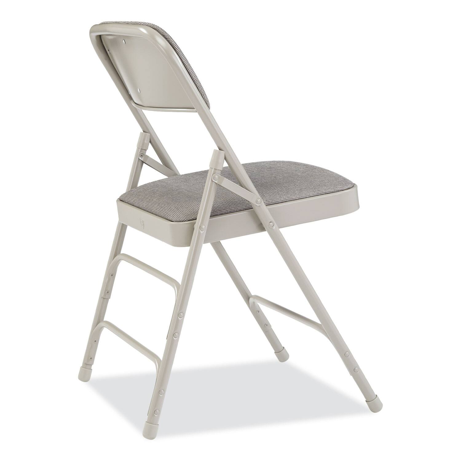 Back. National Brand - 2300 Series Fabric Triple Brace Double Hinge Premium Folding Chair Supports Up to 500 lb Greystone 4/Carton - Gray.